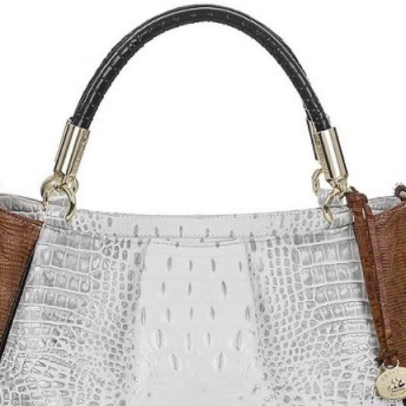 Brahmin White and Brown Croc-Embossed Satchel - Picture 15 of 15